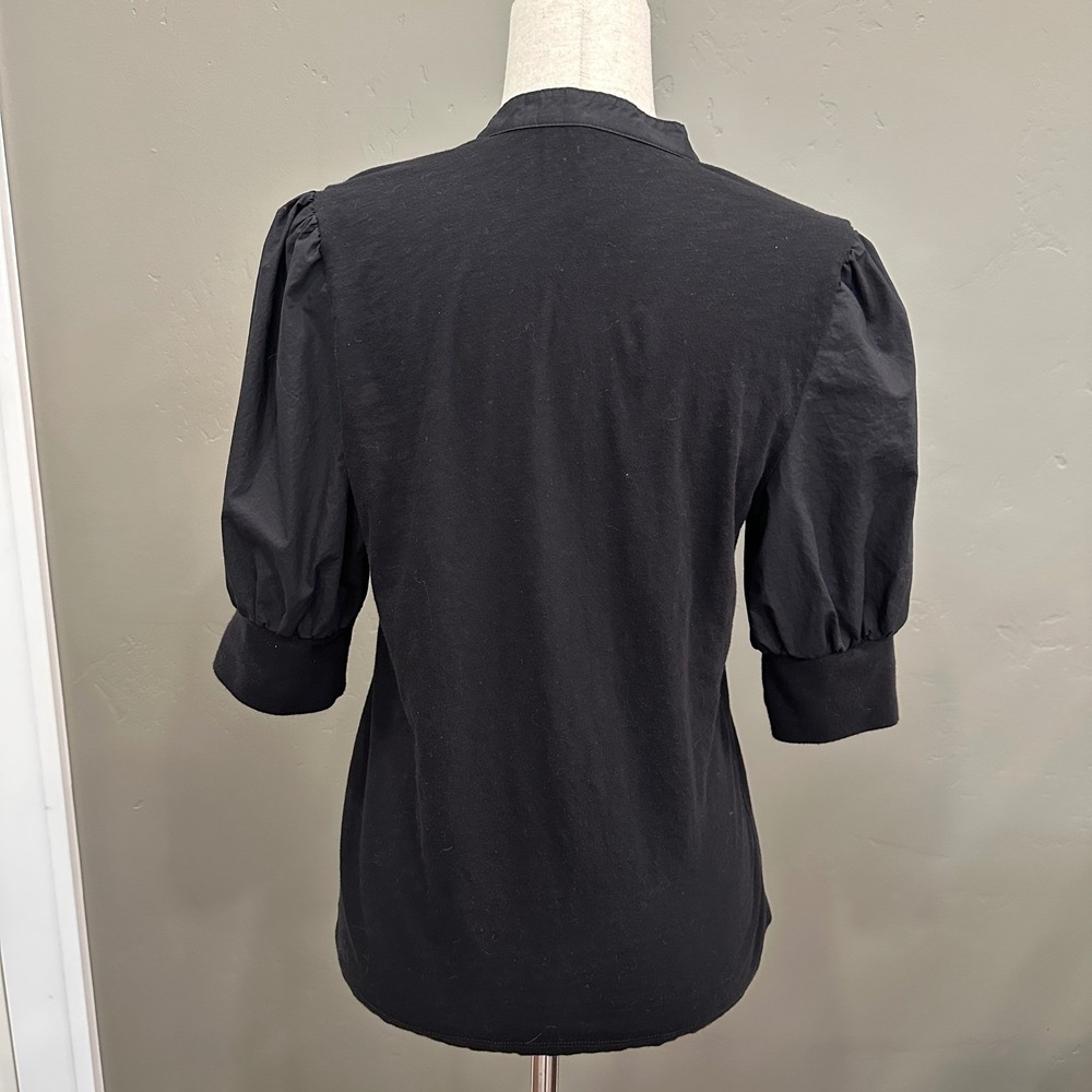 Habitual Puff Sleeve Henley Top in Black Size Medium Cotton Boho Chic NWOT - Picture 4 of 12